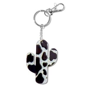 Cow Print Saguaro Cactus Keychain - NWT